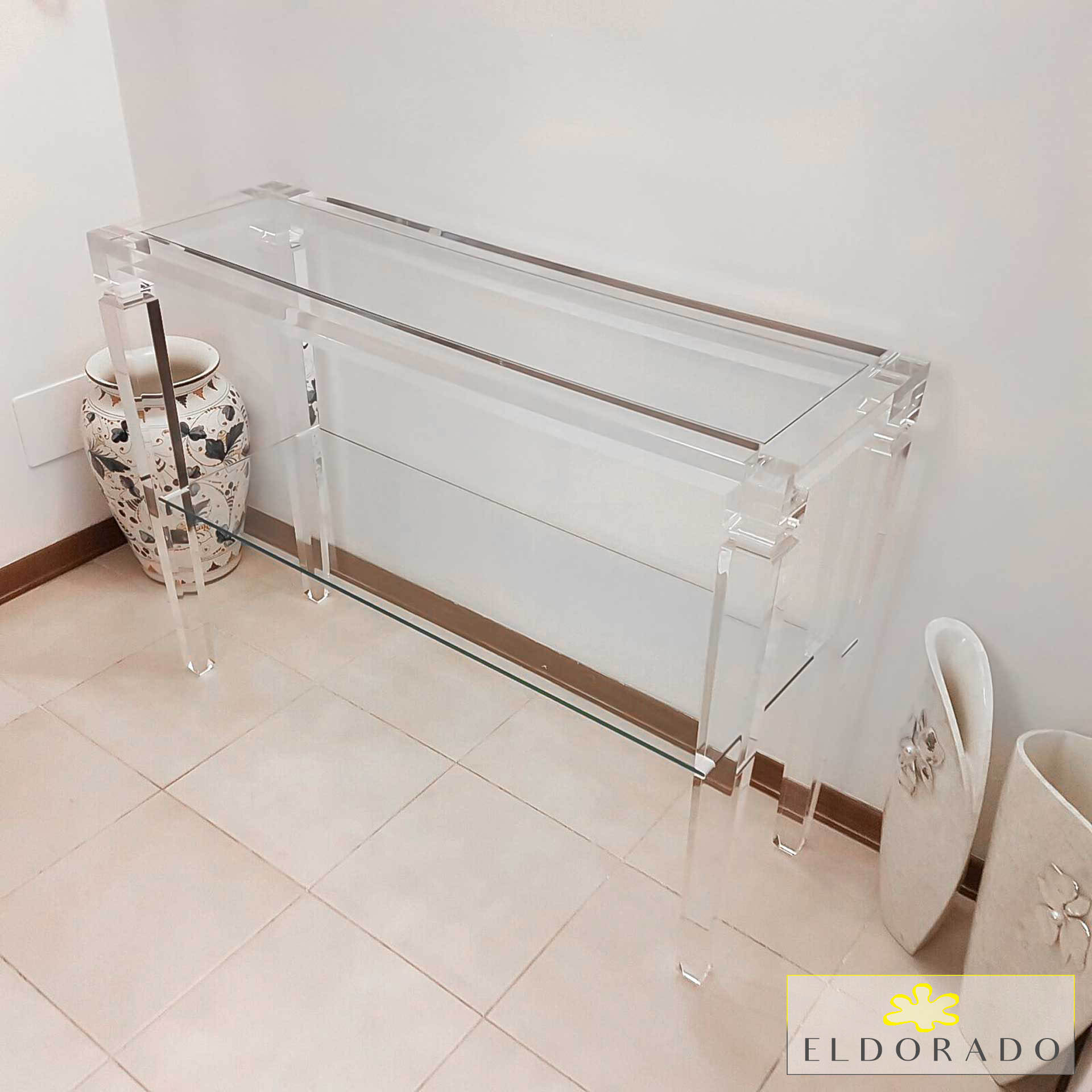 Consolle plexiglass LV1 cm 110 x 35 h 80 con ripiano